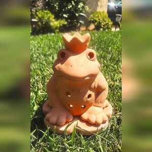 Vintage PartyLite Terra Cotta Frog Prince Tea Light Candle Holder P0454